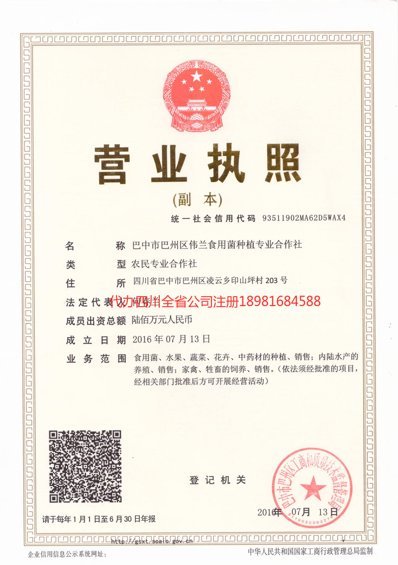 渠县渠县伟兰食用菌种植专业合作社